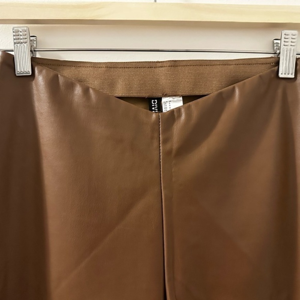 Brown Faux Leather Split Leg Pants